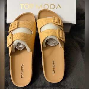 TOP Moda Yellow Double-Buckle Slide Sandals